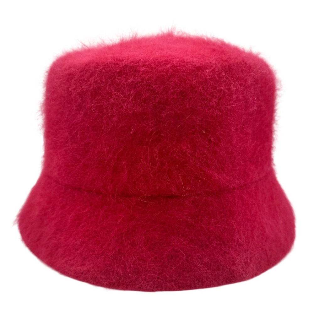 Angora Fuzzy Bucket Hat Red 90s Y2K Womens One Size Cloche Vintage